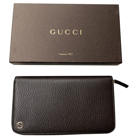 gucci men's brown leather wallet|Gucci leather zip around wallet.